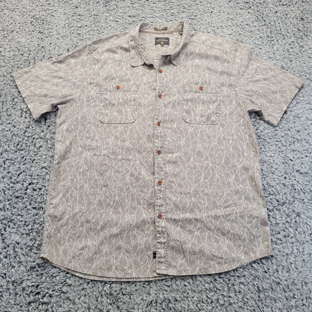 Quiksilver Shirt Mens 2XL Gray Hawaiian Waterman Button Floral Comfort Tropical
